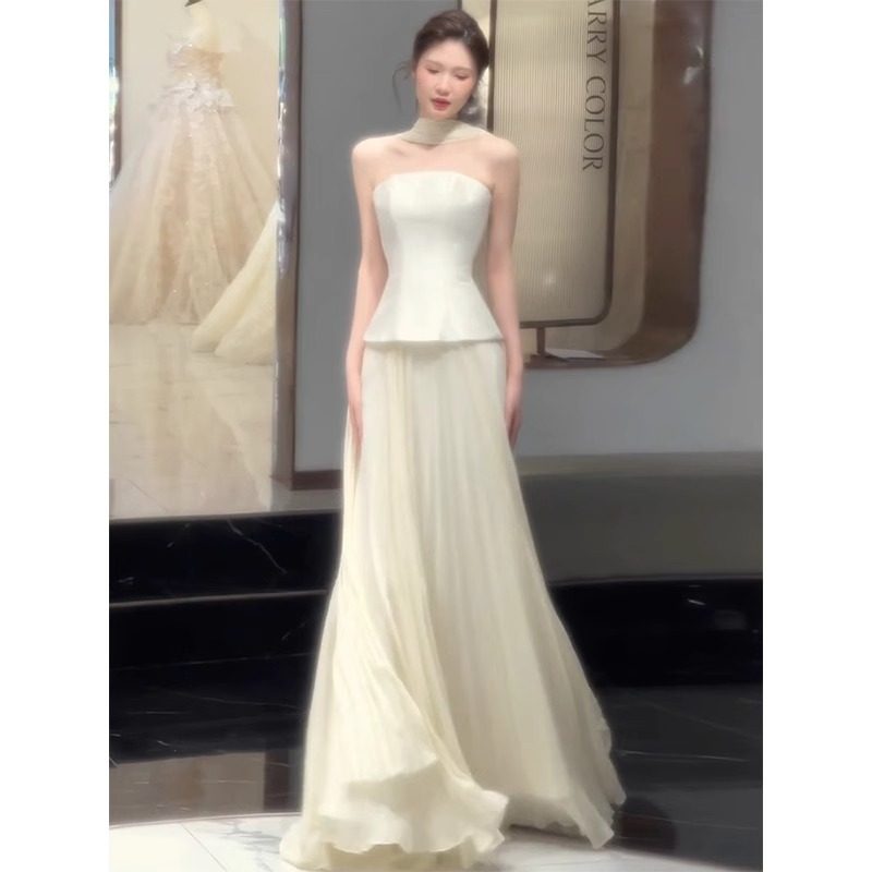 Легкое свадебное платье из атласа с топиком, свадебный пеньюар, простое женское платье для помолвки высокого класса, легкая роскошная приветственная открытка, пряжа для выхода в свет