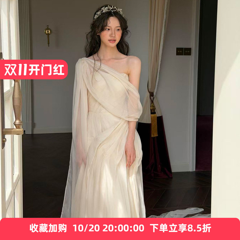 French-Style Light Wedding Dress, High-End Fairy-Like Style, Suitable for Welcoming Guests and Leaving the House, Wedding Morning Gown with a Train, Goddess-Like Dress
