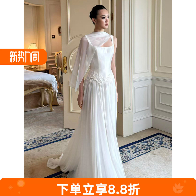 French-Style Light Wedding Dress 2026 New Bridal Robe Women's Satin Going-Out Dress High-End Texture Niche Engagement Evening Dress