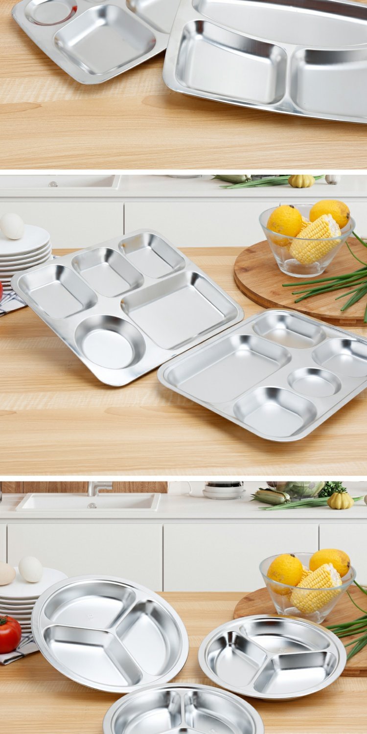 Đĩa, lưới, thép không gỉ, đĩa ăn nhẹ, căng tin, em bé, đĩa chống rơi, hình chữ nhật, lưới năm sáu - Đồ ăn tối khay đựng đồ ăn
