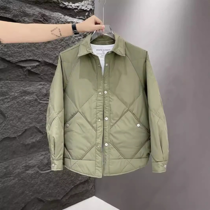Lightweight Cotton Jacket, New Winter Style, Trendy and Stylish, Diamond-Patterned Lapel Jacket, Warm Casual Coat, Men's Trendy Outerwear