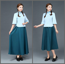 Republic of China style May fourth youth student costume retro cotton and hemp performance suit Art College graduation class suit Female chorus suit