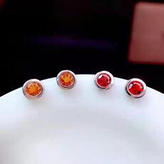 Серьги 招财天然芬达色黄水晶莫桑比克石榴石包镶耳钉简约时尚纯银耳饰