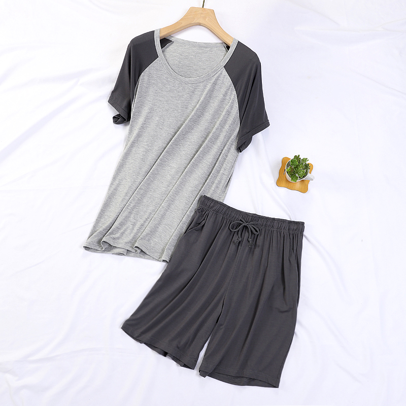 Minimun men's home conserved short sleeves shorts loose large size Modale thin round neckline pyjamas pants set to outwear spring and autumn