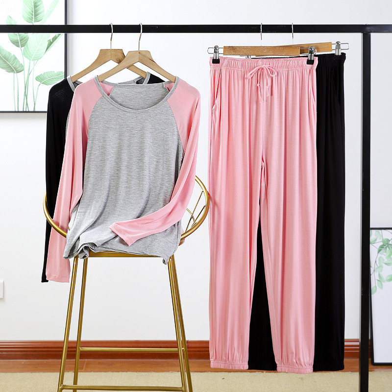 Lady Pyjamas 2022 Spring Summer New Modale Collision Color Day Ensemble Large Size Loose Slim length sleeves Home Suit Summer