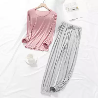 Foreign trade modal pajamas women's spring and summer suit long-sleeved trousers loose pajamas Home confinement clothes can be worn outside summer