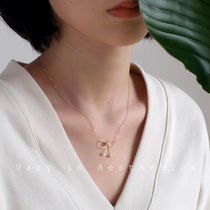 VIA natural freshwater pearl temperament 14K imported gold does not fade bow necklace choker female