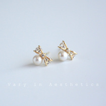 VIAs925 silver natural freshwater pearl bow stud earrings female zircon sweet temperament girlfriend Valentines Day gift