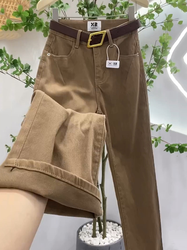 Brown High-Waisted Wide-Leg Jeans for Women, Spring 2026 New Style, Slimming, Versatile, Drapey Straight-Leg Floor-Length Pants