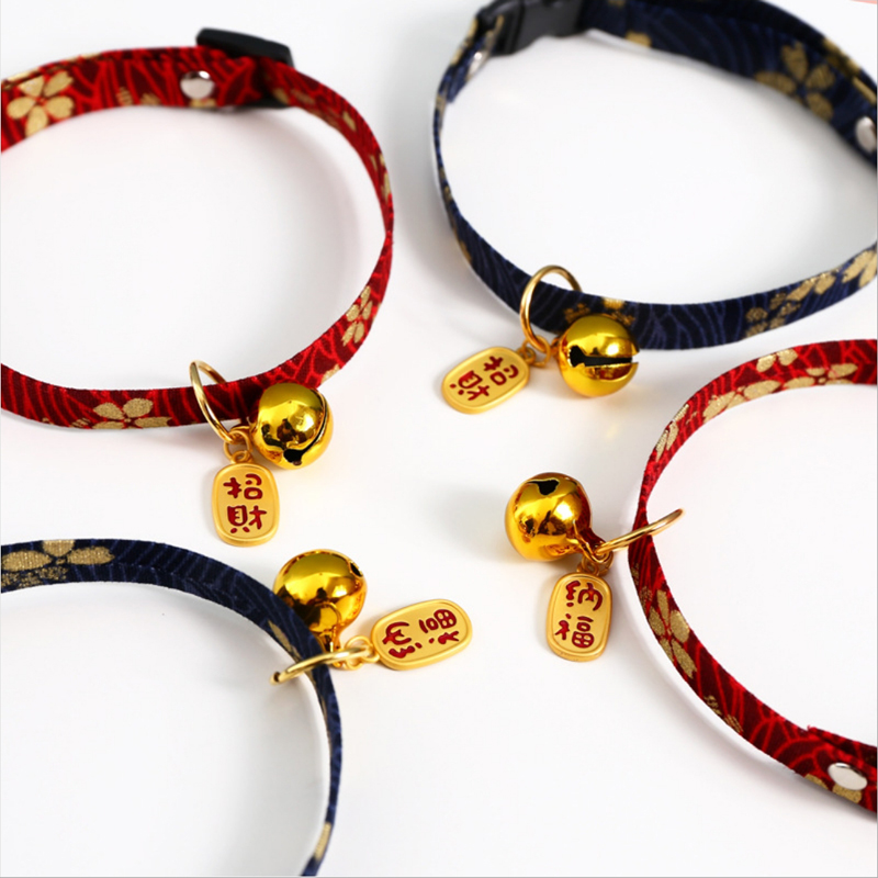 New Year Chinese style pet embroidery adjustable bell cat dog and wind lucky lucky collar accessories necklace