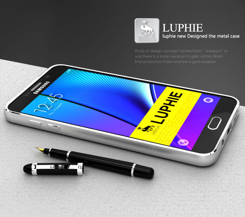 Luphie Aircraft Aluminum Metal Frame 9H Tempered Glass Back Cover Case for Samsung Galaxy Note 5 N9200