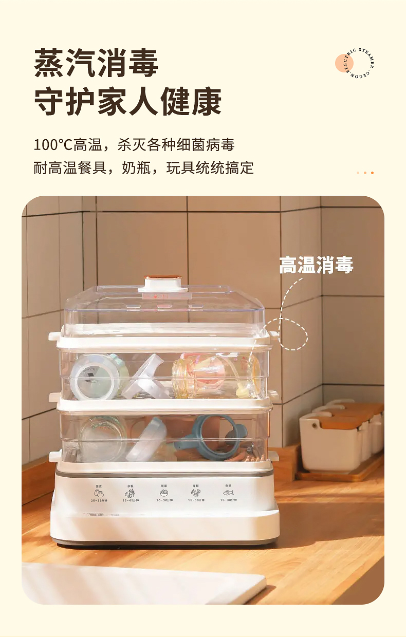 西可 多功能三层电蒸锅 18L 同时蒸不串味 图19