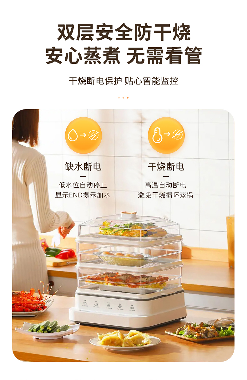 西可 多功能三层电蒸锅 18L 同时蒸不串味 图17
