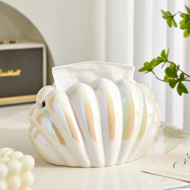 Light and luxurious creative shell paper towels box Living room Home tea table Tabletop Paper Draw Box Superior Ceramic Paper Crambox-Taobao