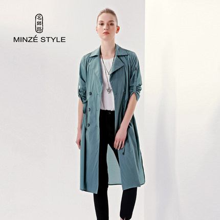 名师路风衣薄款女2018秋季新款中长款双排扣