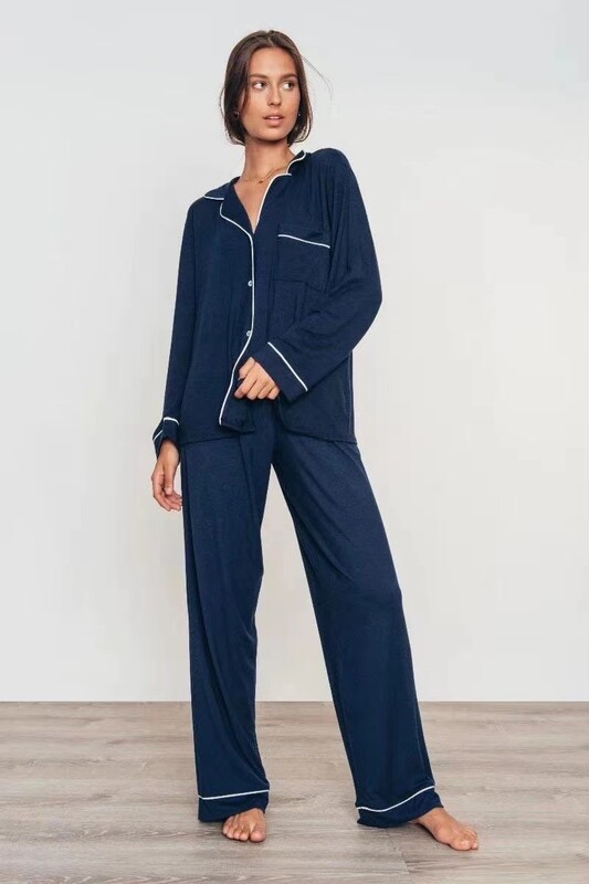 In Stock Eberjey Women's Pajama Set Long-Sleeved Long Pants Solid Color Simple Short-Sleeved Capri Pants Comfortable Loungewear