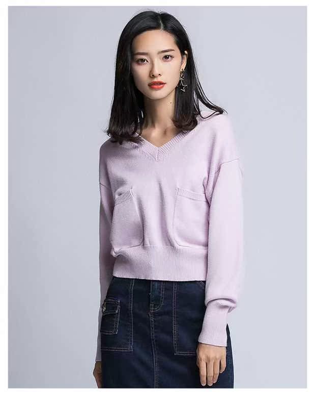 Bán / Hàng dệt kim Mũ trùm đầu nữ Thời trang mới của Hàn Quốc Joker Pocket Áo len ngắn mùa đông và mùa đông 15619 áo khoác len nữ ngắn