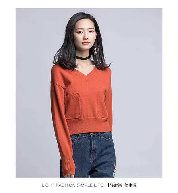 Bán / Hàng dệt kim Mũ trùm đầu nữ Thời trang mới của Hàn Quốc Joker Pocket Áo len ngắn mùa đông và mùa đông 15619 áo khoác len nữ ngắn
