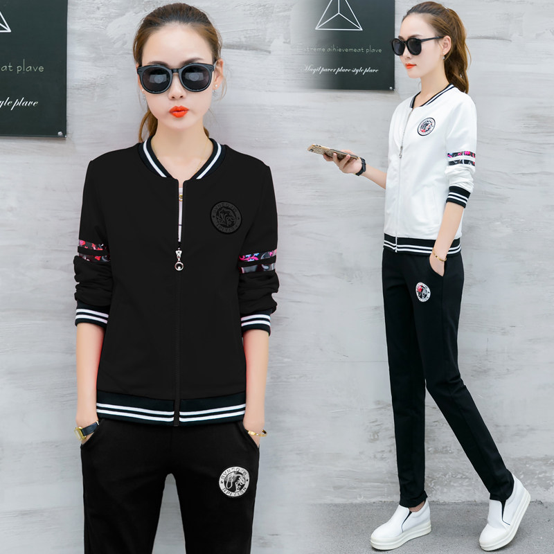 运动套装女2017秋季新款韩版潮流显瘦棒球服女开衫外穿卫衣三件套