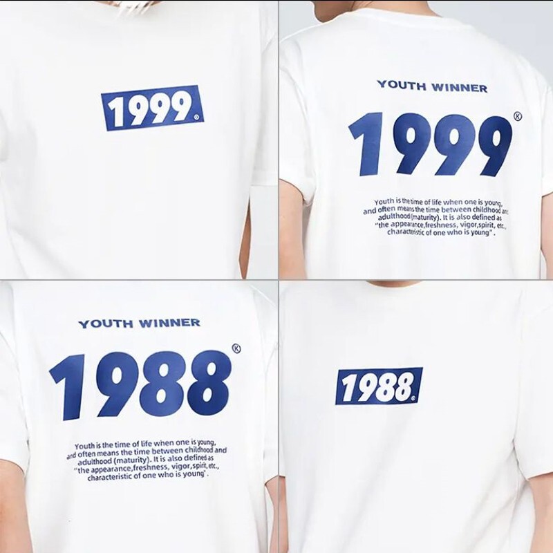 Trendy Brand Birthday Summer Short-Sleeve T-Shirt for Men, Loose Fit, Round Neck, Pure Cotton, Versatile Couple's Outfit, Double-Sided Printed Numbers