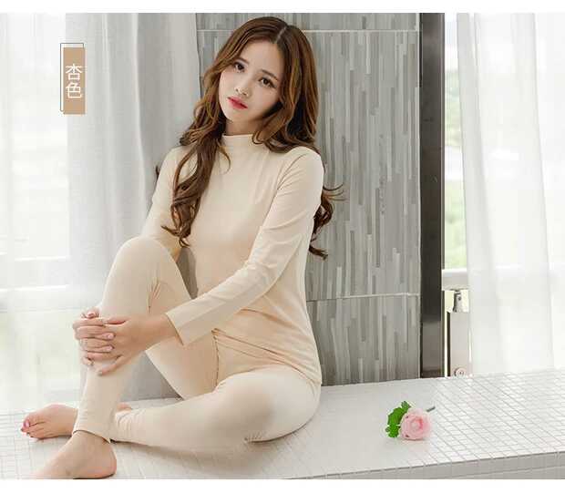 Modal Qiuyi Qiuku Phụ nữ cotton nửa cao cổ đồ lót nhiệt thiết lập cao co giãn chặt chẽ đặt đáy đồ bộ