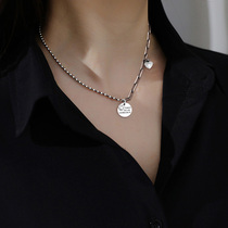 New S925 silver smile necklace female retro Silver round personality design ins cold choker couple accessories