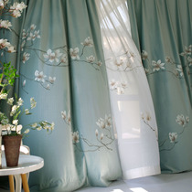True hand-painted new Chinese style modern fresh flower shading velvet high-end villa finished curtain can be customized Magnolia