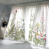 Nordic pastoral hand-painted wind plant flowers light thin shadow white high-grade chiffon curtain window mysterious garden