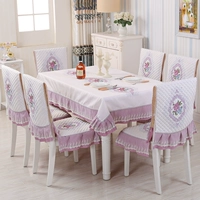 Bàn ăn tối giản hiện đại bao gồm ghế nhà ăn khăn trải bàn ghế bọc đệm đặt bàn hình chữ nhật châu Âu vải bàn khăn trải bàn hoa văn