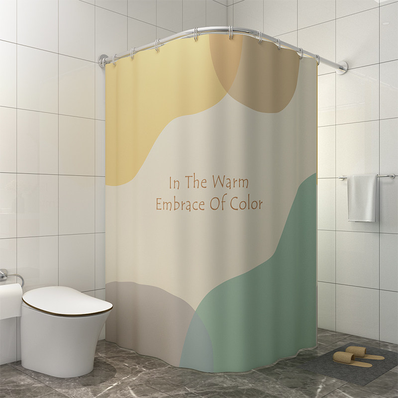 Bathroom Shower Curtain Waterproof Fabric Set, Curved No-Drill Rod Hanging Curtain for Shower, Bathroom Curtain, Door Curtain, Partition Curtain