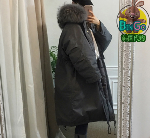 naver Korean version of fashion loose on both sides of the straight warm long knee down jacket 19 women winter