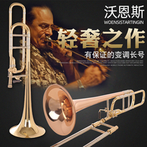 Vaughns Professional pitch-changing trombone instrument B-down to F-down alto trombone drawing instrument