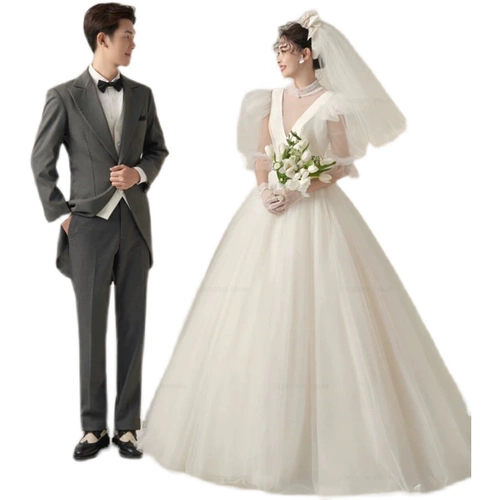 Новая тематическая одежда для фотостудии, корейское белое марлевое интерьерное платье для фотосъемки, простое свадебное платье для фотосессии для пары