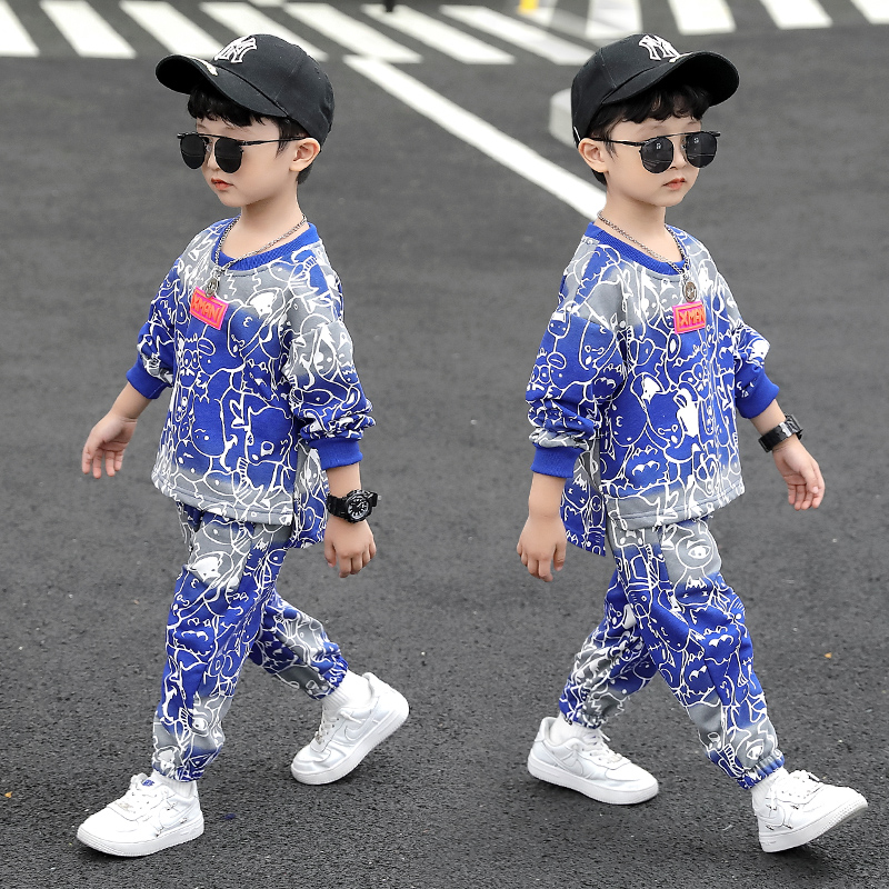 ruffian handsome children's clothing boys' sweater suits spring 2022 new children's western style leisure sports net red tide