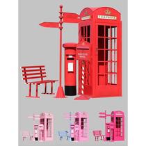 复古红色电话亭道具摆件婚纱摄影路牌英伦风邮筒落地长椅软装组合