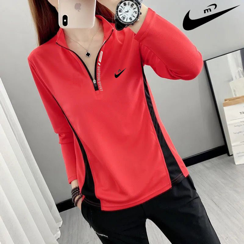 Quick-drying women's long-sleeved thin running outdoor sports tops stand collar mountaineering T-shirt sweat-absorbing loose quick-dry T-shirt