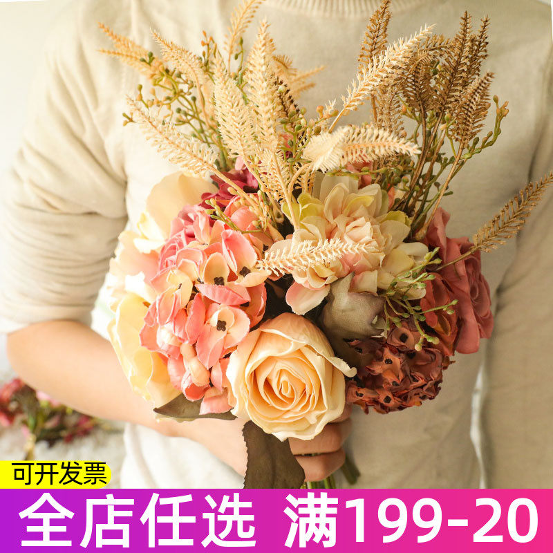 Simulation Dried Flower Fake Bouquet Grilled Valley Ears Dry Grass Wild Chrysanthemum Rose Table Furnishing Photographic Props Adornment