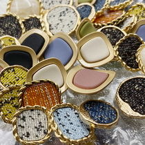 Button top female small fragrant wind Joker trench coat check fabric metal Women coat round square button