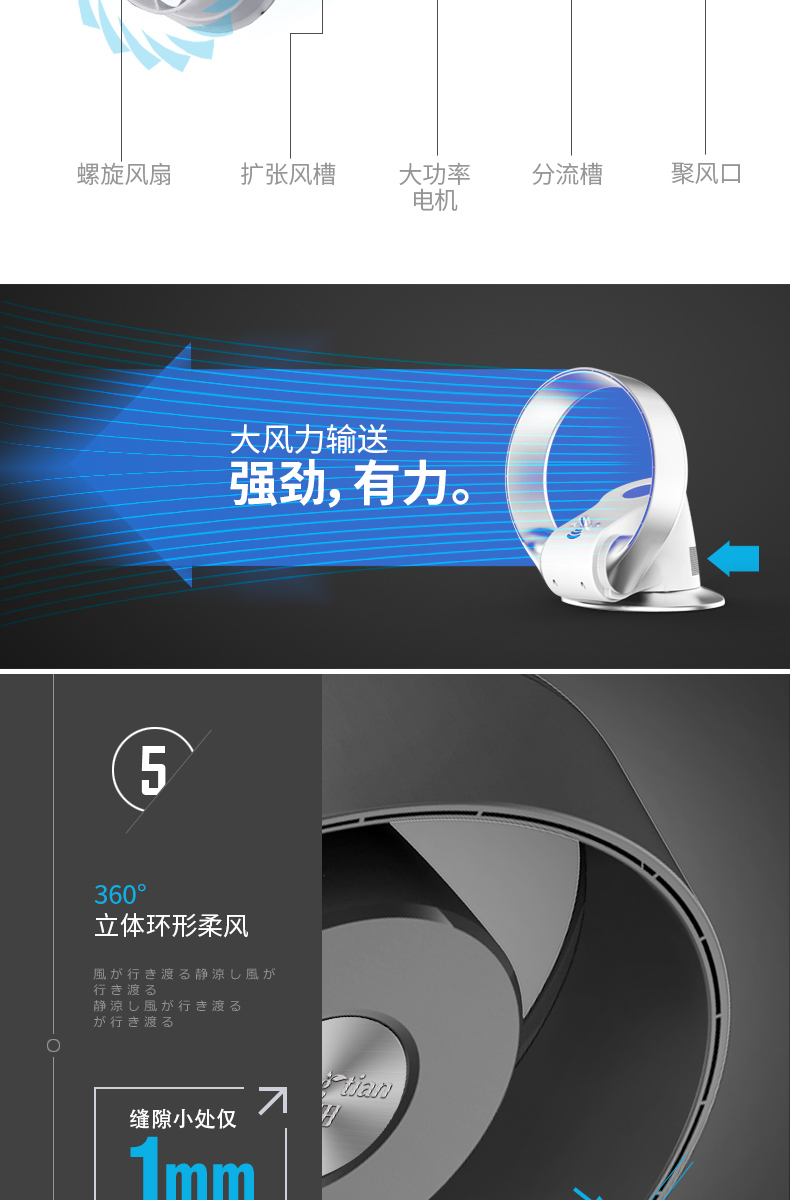 皇田 无叶静音循环扇 可立可壁挂 7档无极调速 图9