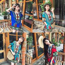Thai style holiday Chinese style Yunnan ethnic style womens tourism Lijiang short loose dress short skirt