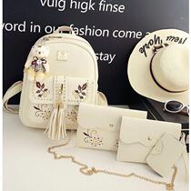 Shoulder bag female Korean version Joker embroidery college style schoolbag female leisure hipster backpack mother bag four-piece bag