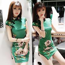 Summer Day Girl Cheongsam Temperament Retro Printed Sexy Sskinny Short Cheongsam Dress Tide