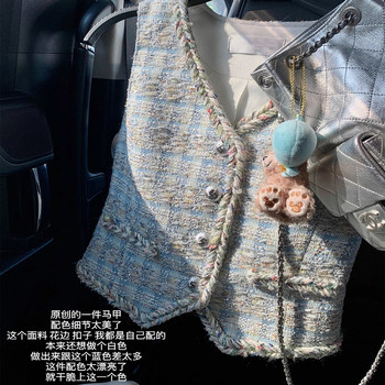 Lux series ສີຟ້າອ່ອນ xiaoxiang braided pattern ອຸດສາຫະກໍາຫນັກ trim slimming v-neck vest vest top