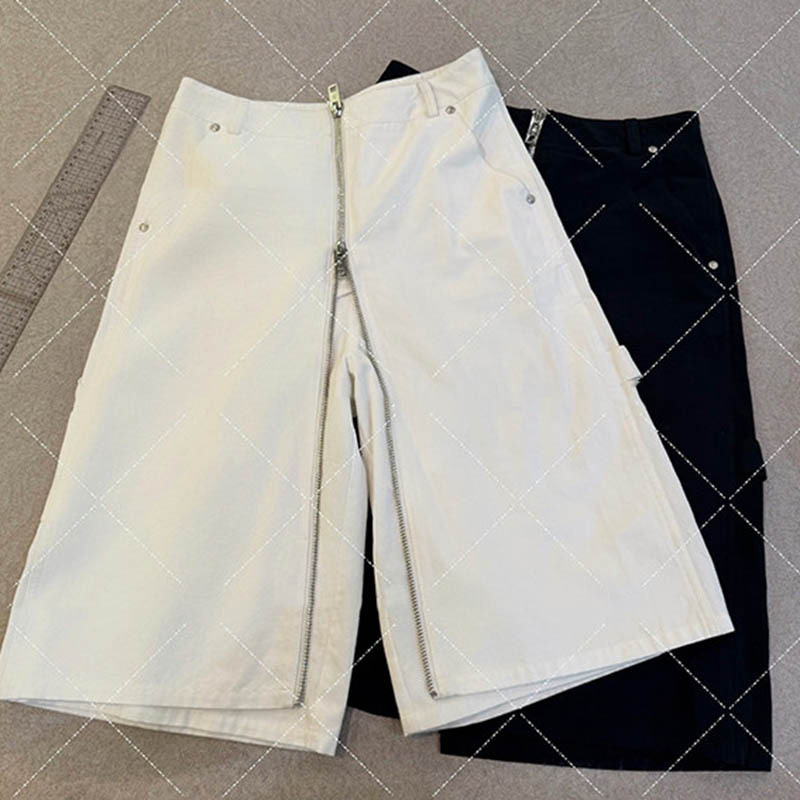 American Retro Style Front Zipper Mid-Waist Denim Skirt Pants Casual Versatile Straight-Leg Cropped Jeans for Women