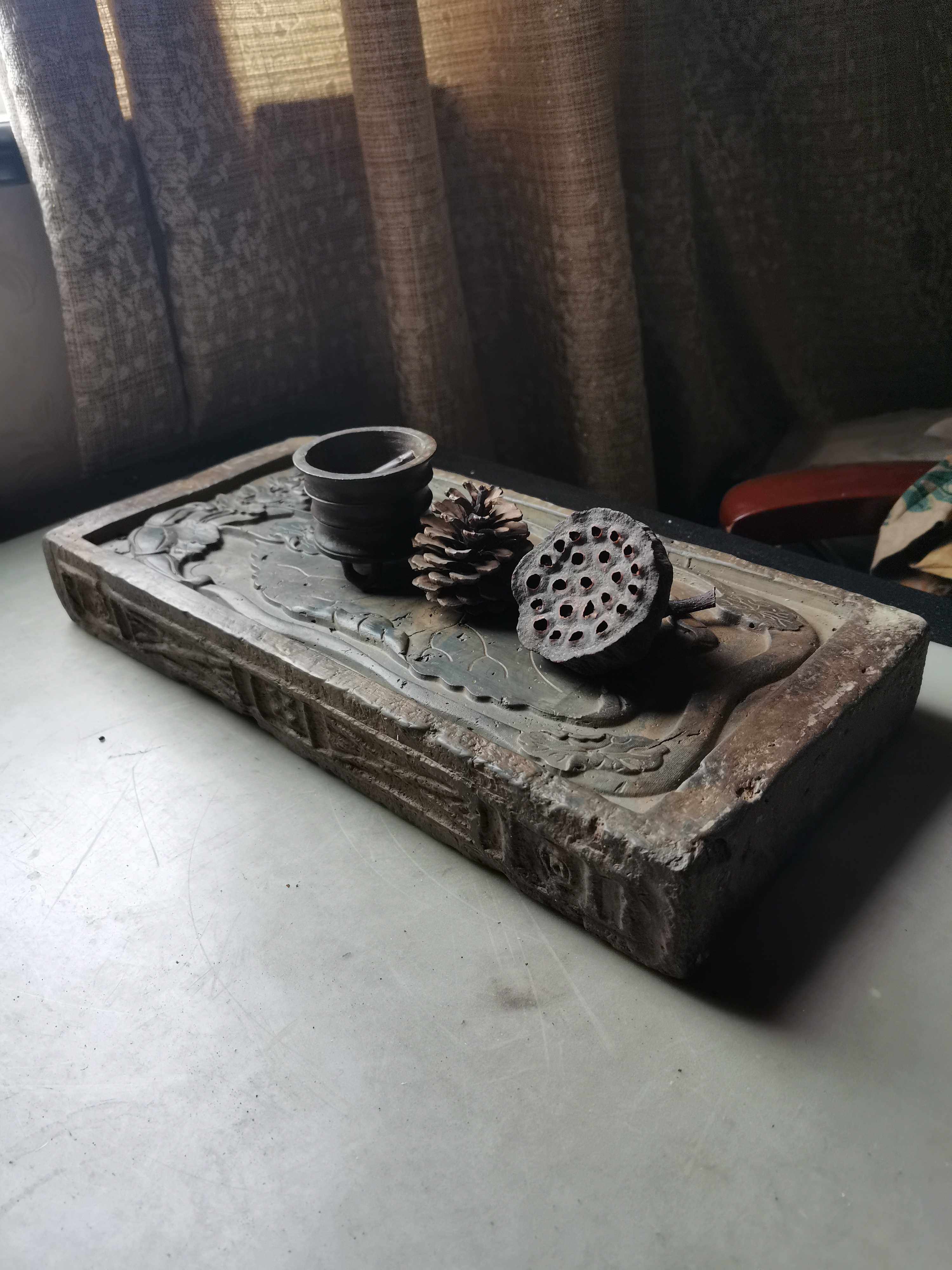 Han brick small paving Han brick tea table ancient brick and ink stone ink stone holder to bear dry bubble Terri Lin