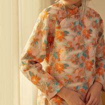 Summer custom fabric Chinese retro long sleeve embroidered shirt female Autumn New SE