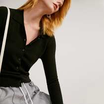 Aozhi country elegant jacquard lapel wool base shirt 3 color knitted cardigan coat sweater women 21 Autumn New