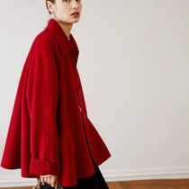 Oz New Year red cashmere double-sided woolen coat women winter wool woolen cashmere cloak coat short SE