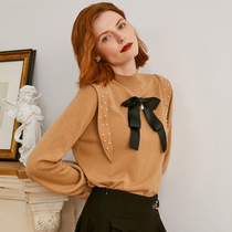 Ozhi country 21 winter French elegant style 3 color bow rivet decoration sweater sweater wild sweater Wild