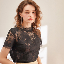 Aozhiguo romantic eyelash lace top womens 2021 new spring small shirt 2-color matching foreign-style shirt